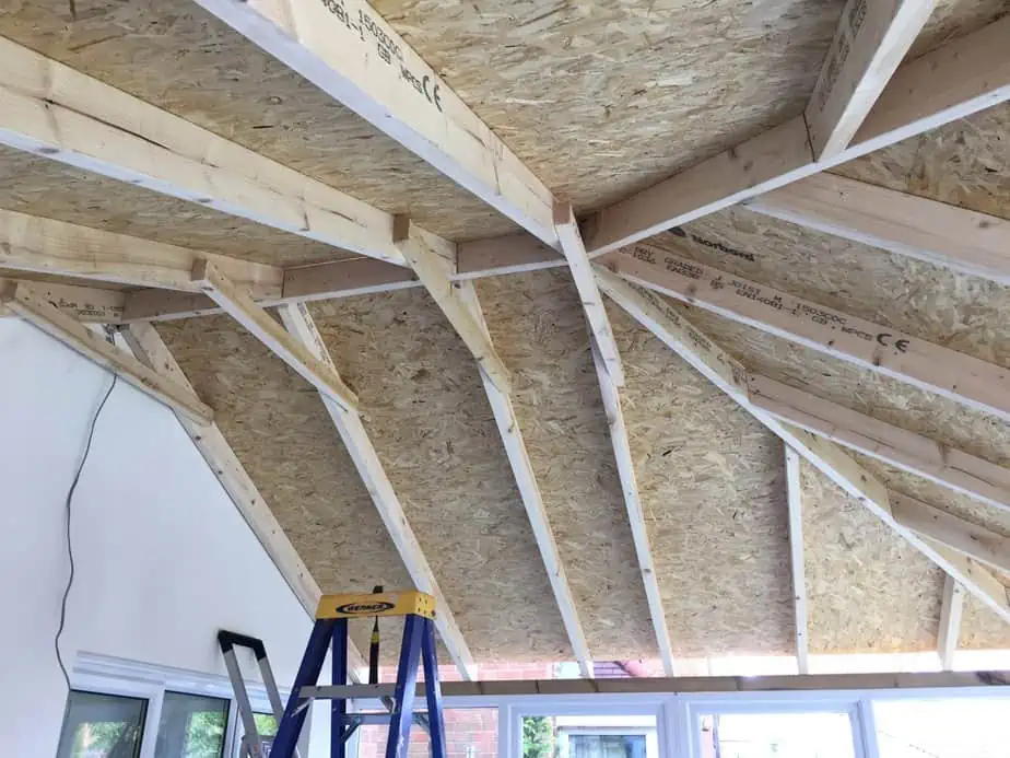 New engineered timber roof structure and OSB decking on a conservatory warm roof conversion